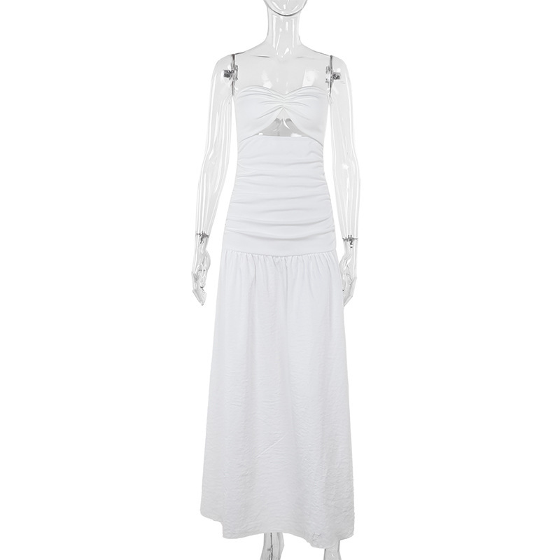 Women Summer Women Beach Holidays Strapless Hollow Dress