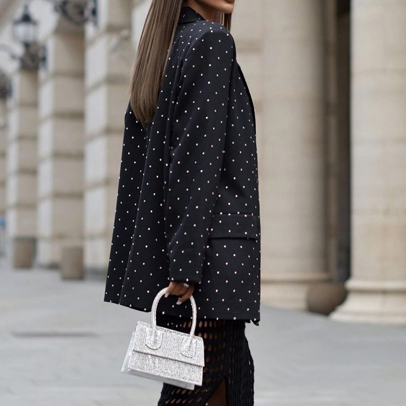 Spring Women's Fashion Chic Polka Dot Turndown Collar Long Sleeve Blazer