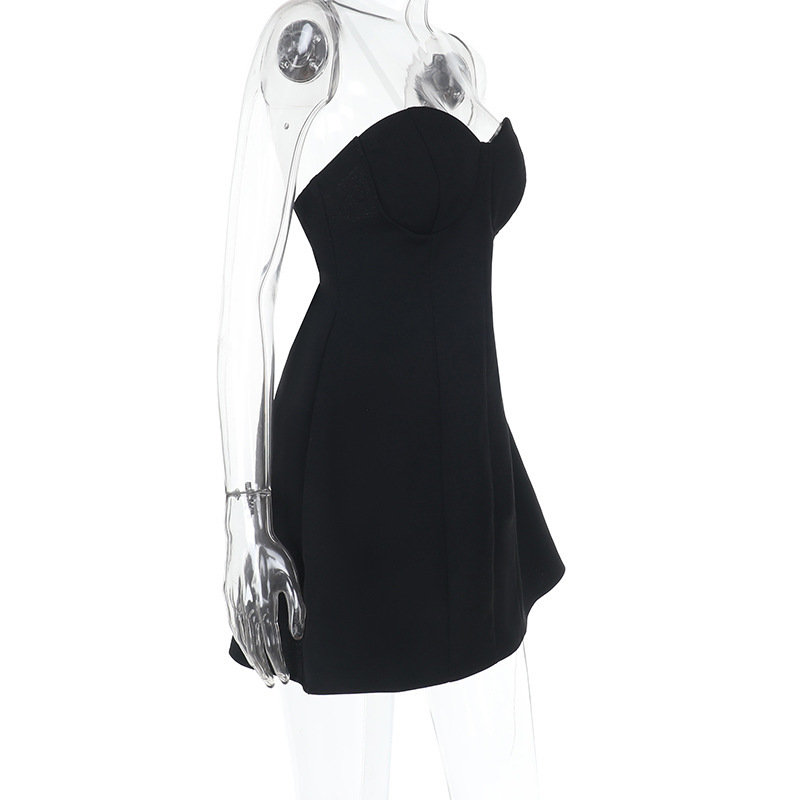 Women Strapless Sexy Backless Black Dress