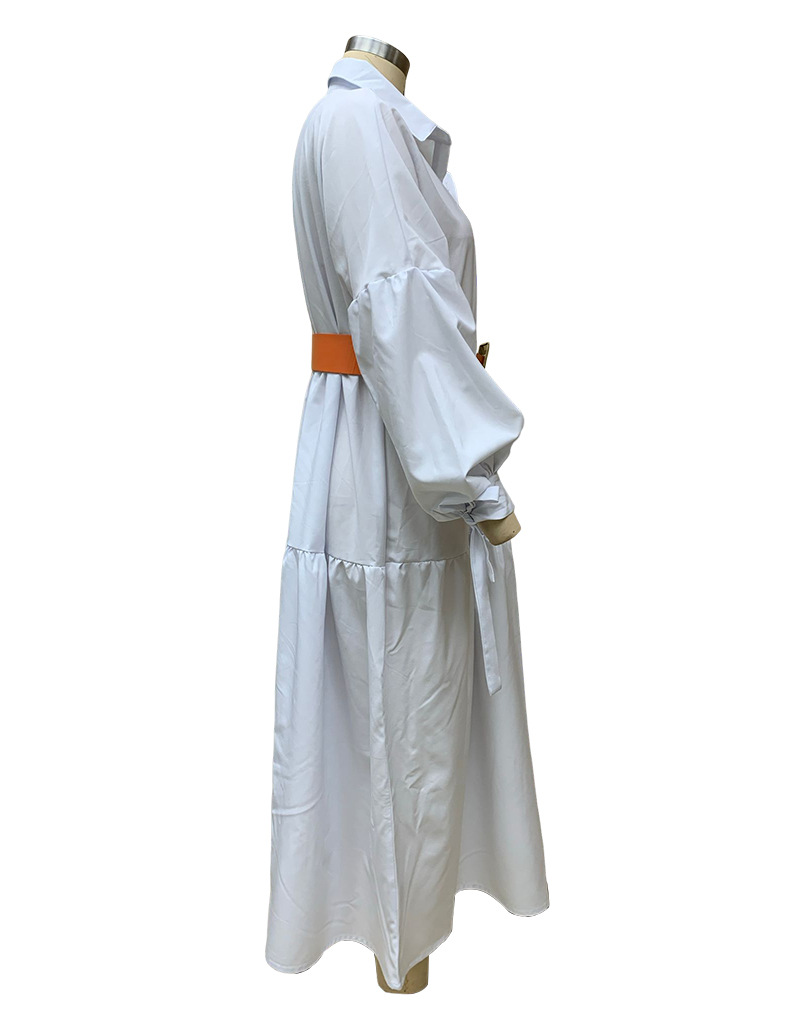 Spring Women's Fashion Chic Turndown Collar Long Sleeve Casual Midi Dress