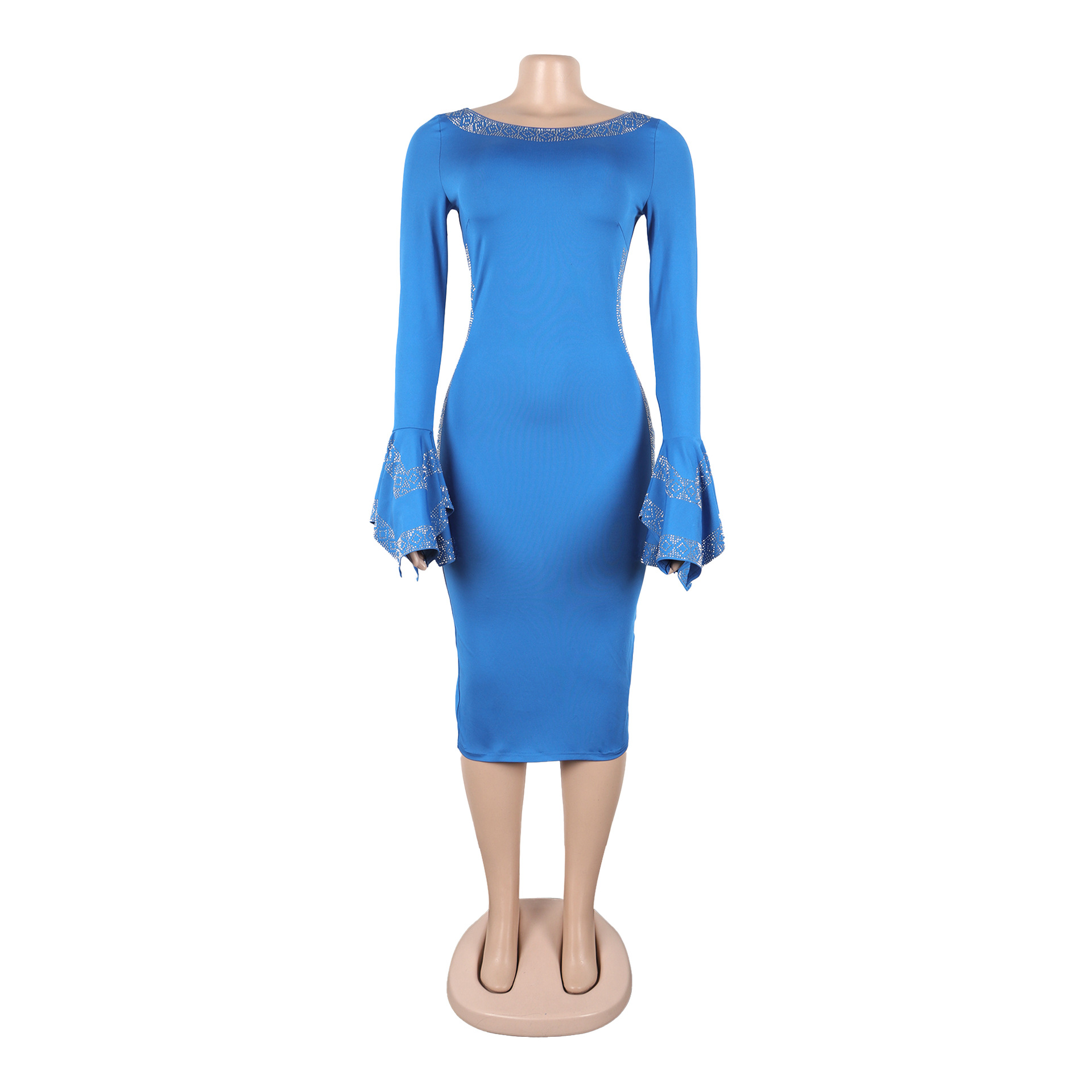 Women Sexy Beaded Stetchy Backless Slit Bodycon Dress