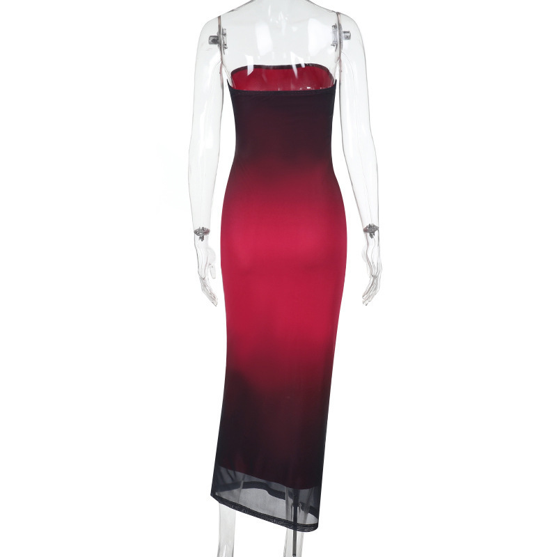 Women Strapless Gradient Mesh Backless Dress
