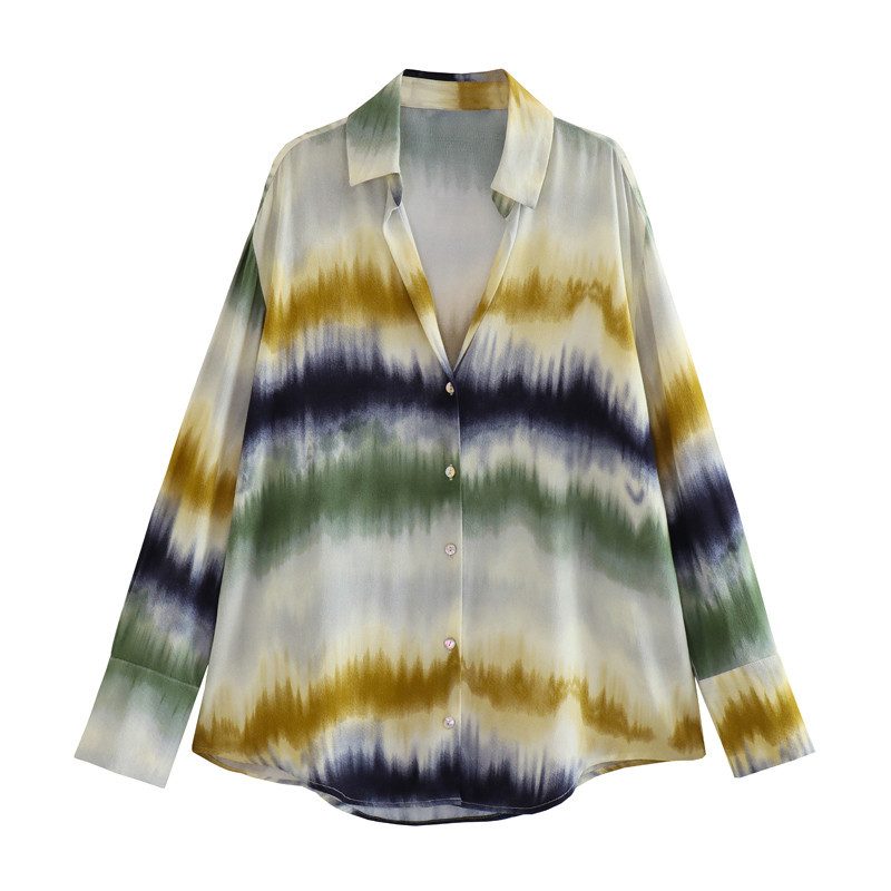 Women summer tie-dye printed shirt and trousers Two Piece Set