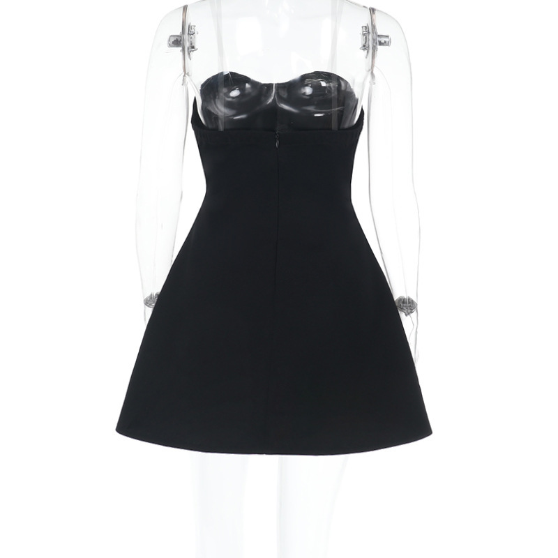 Women Strapless Sexy Backless Black Dress