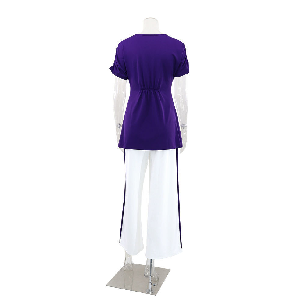 Women Casual Slit Top and High Waist PantsTwo Piece Set