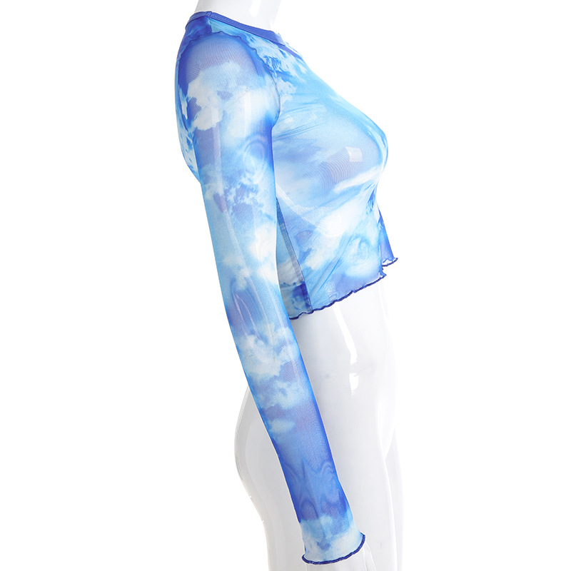 Women's Angel Print Mesh Long-Sleeve T-Shirt
