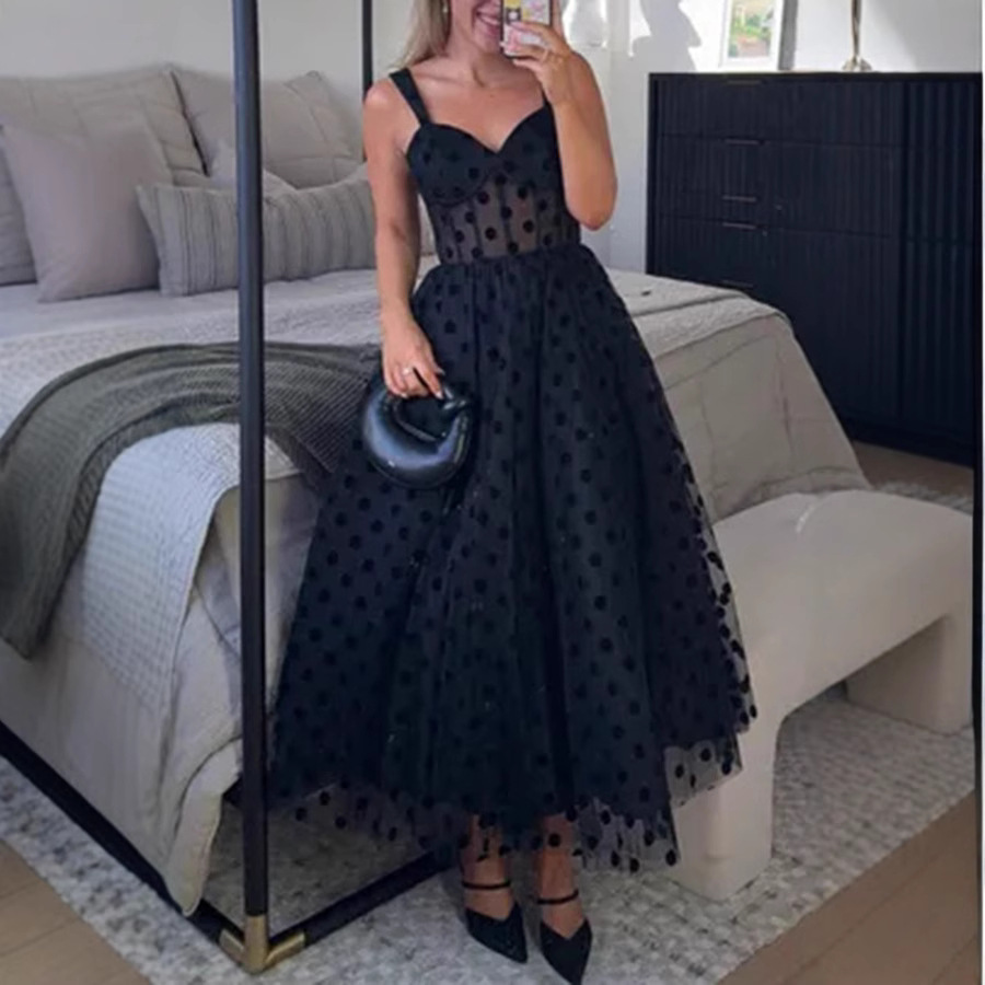 Sexy Mesh Zipper Gowns Casual Loose A-line Party Dress